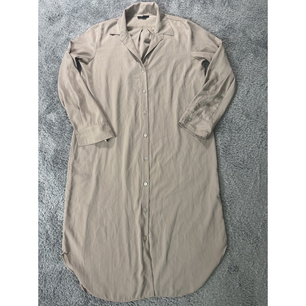 MSK Womens Button Front Shirt Dress 10 Taupe Long Sleeve Midi